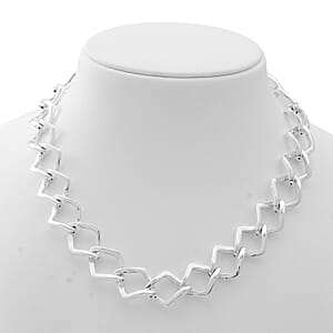 Designer Inspired Oversized Sterling Silver Statement Diamond Curb Necklace 18.5 Inches 44.30 Grams
