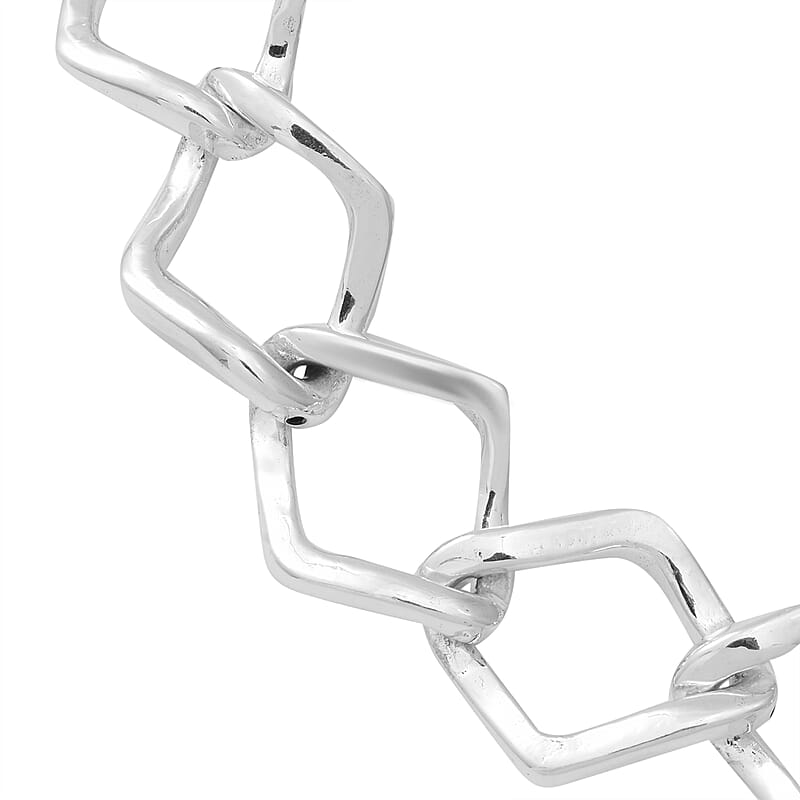 Designer Inspired Oversized Sterling Silver Statement Diamond Curb Necklace 18.5 Inches 44.30 Grams