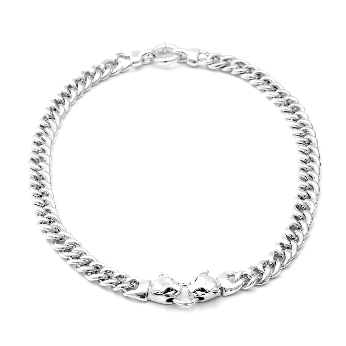 Designer Inspired Oversized Sterling Silver Statement Panther Curb Necklace 18.5 Inches 47.80 Grams image number 0