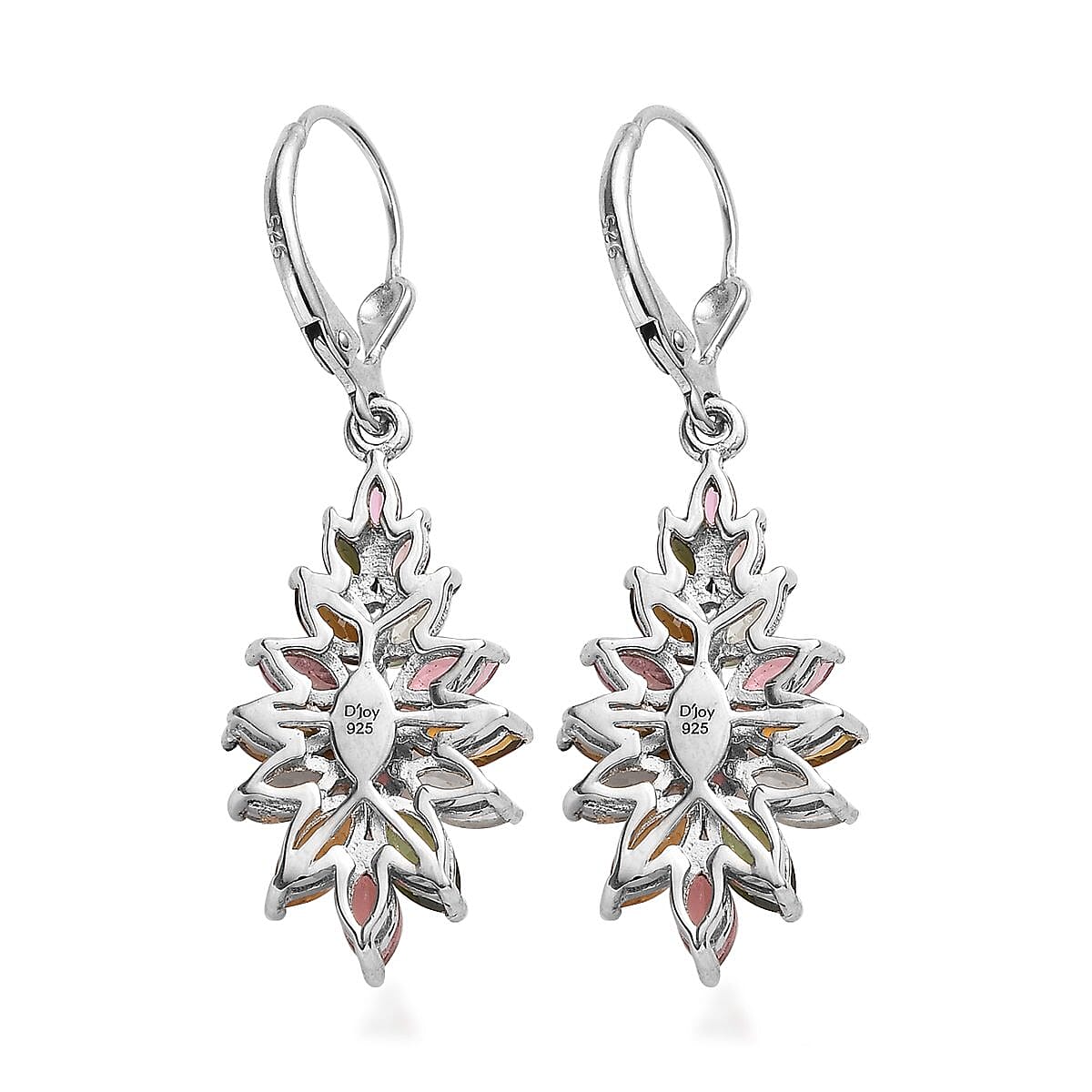Multi-Tourmaline Floral Spray Earrings in Platinum Over Sterling Silver 4.50 ctw