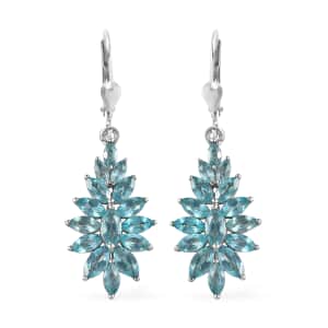 Madagascar Paraiba Apatite Floral Spray Earrings in Platinum Over Sterling Silver 4.50 ctw