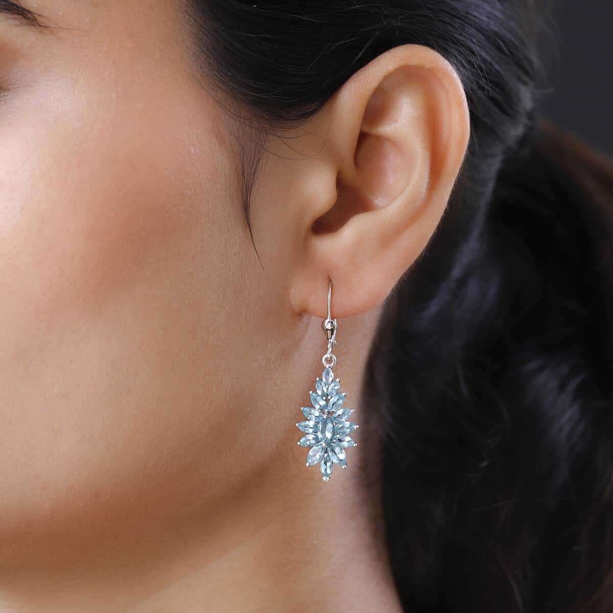 Madagascar Paraiba Apatite Floral Spray Earrings in Platinum Over Sterling Silver 4.50 ctw image number 2