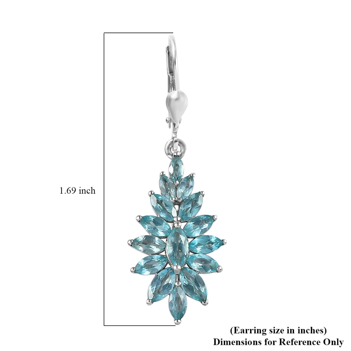 Madagascar Paraiba Apatite Floral Spray Earrings in Platinum Over Sterling Silver 4.50 ctw image number 4