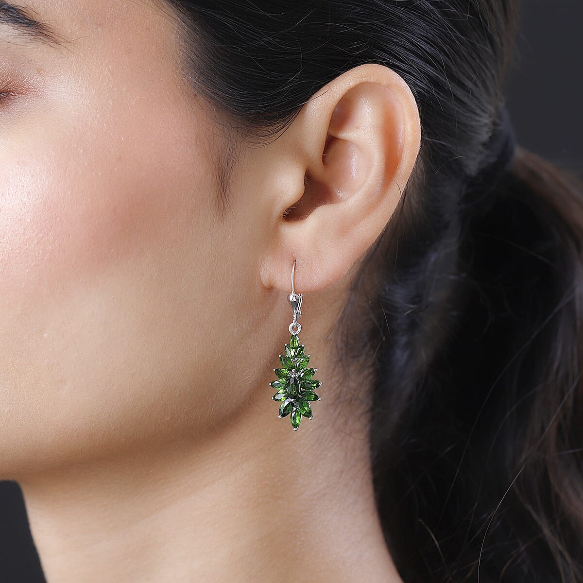 Chrome Diopside Floral Spray Earrings in Platinum Over Sterling Silver 5.50 ctw image number 2