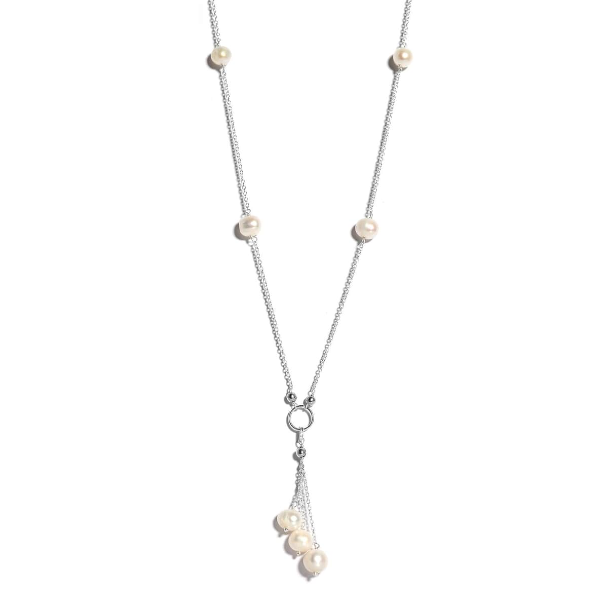 White Freshwater Pearl Station Necklace 20 Inches in Sterling Silver 25.90 ctw image number 0