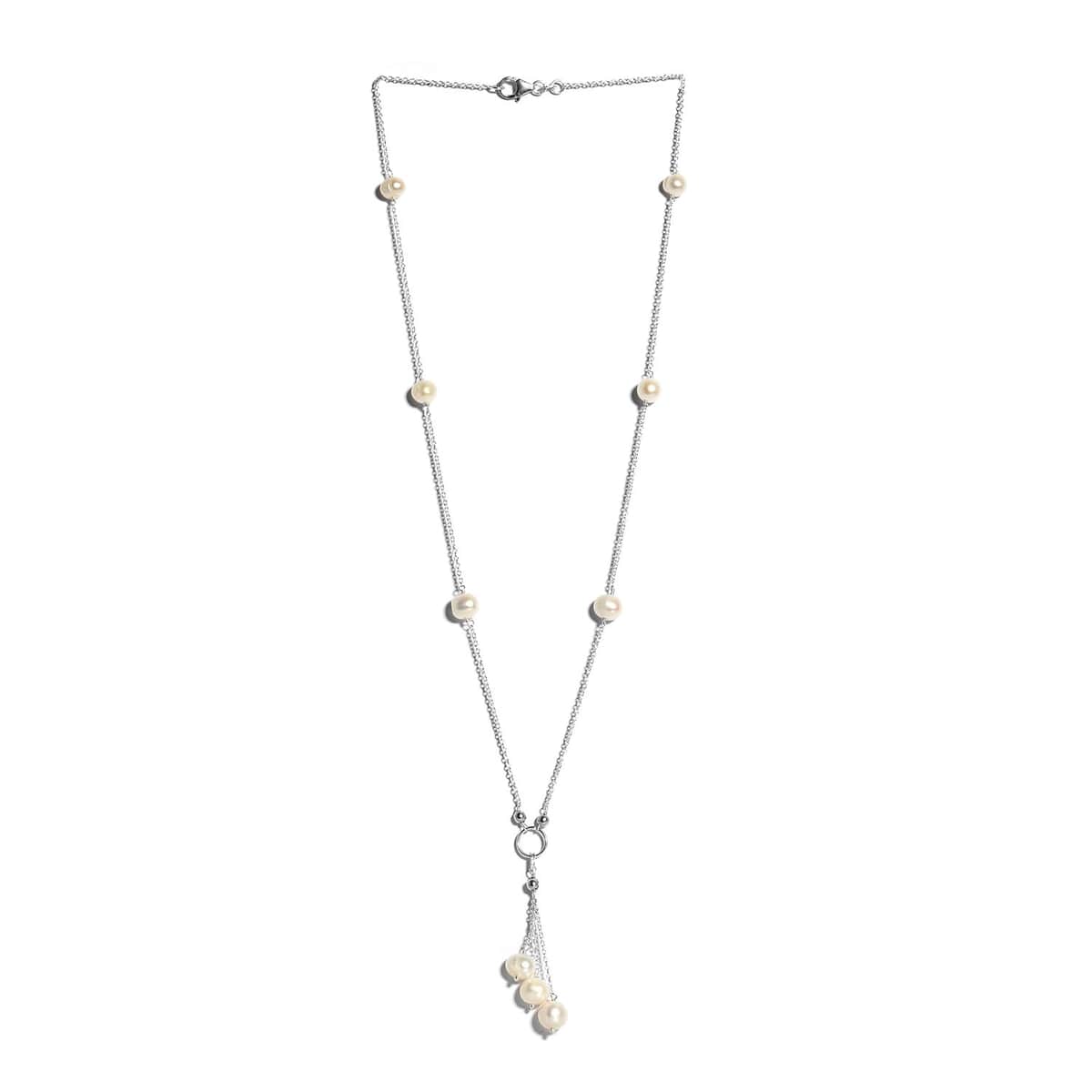 White Freshwater Pearl Station Necklace 20 Inches in Sterling Silver 25.90 ctw image number 3