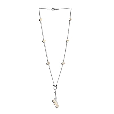 White Freshwater Pearl Station Necklace 20 Inches in Sterling Silver 25.90 ctw