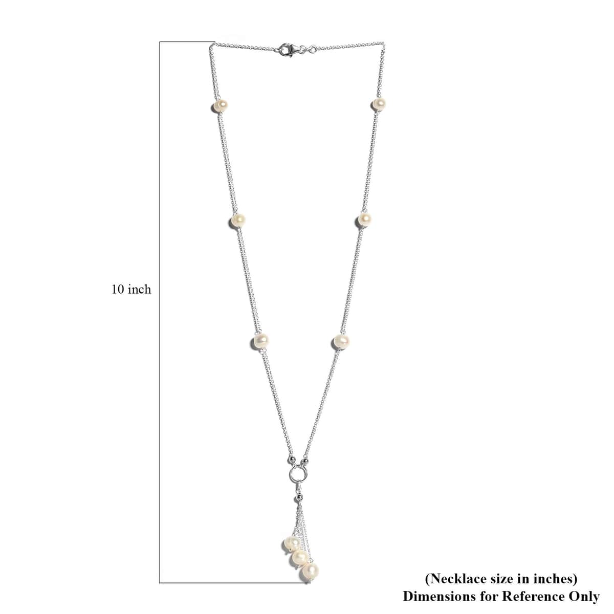 White Freshwater Pearl Station Necklace 20 Inches in Sterling Silver 25.90 ctw image number 5