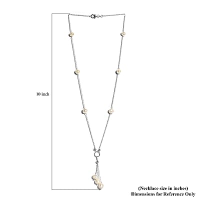 White Freshwater Pearl Station Necklace 20 Inches in Sterling Silver 25.90 ctw
