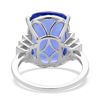 Color Change Fluorite and Diamond Ring in Rhodium Over Sterling Silver (Size 7.0) 16.00 ctw