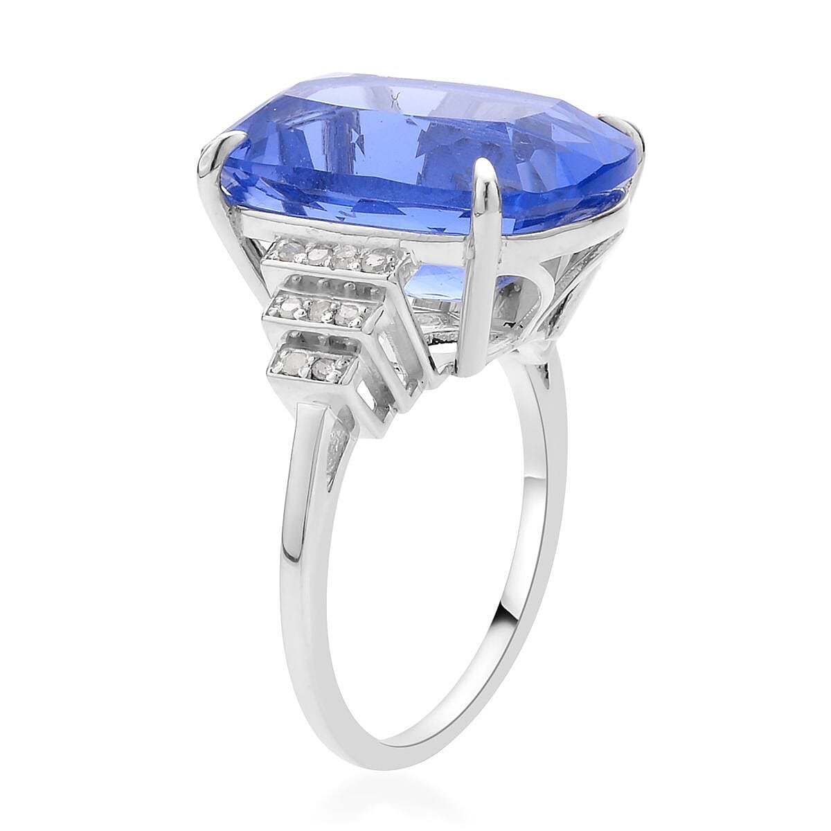 Color Change Fluorite and Diamond Ring in Rhodium Over Sterling Silver (Size 8.0) 16.00 ctw image number 3