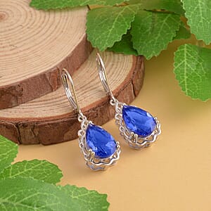 Color Change Fluorite Solitaire Lever Back Earrings in Rhodium Over Sterling Silver 7.10 ctw