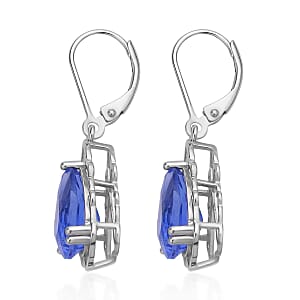 Color Change Fluorite Solitaire Lever Back Earrings in Rhodium Over Sterling Silver 7.10 ctw