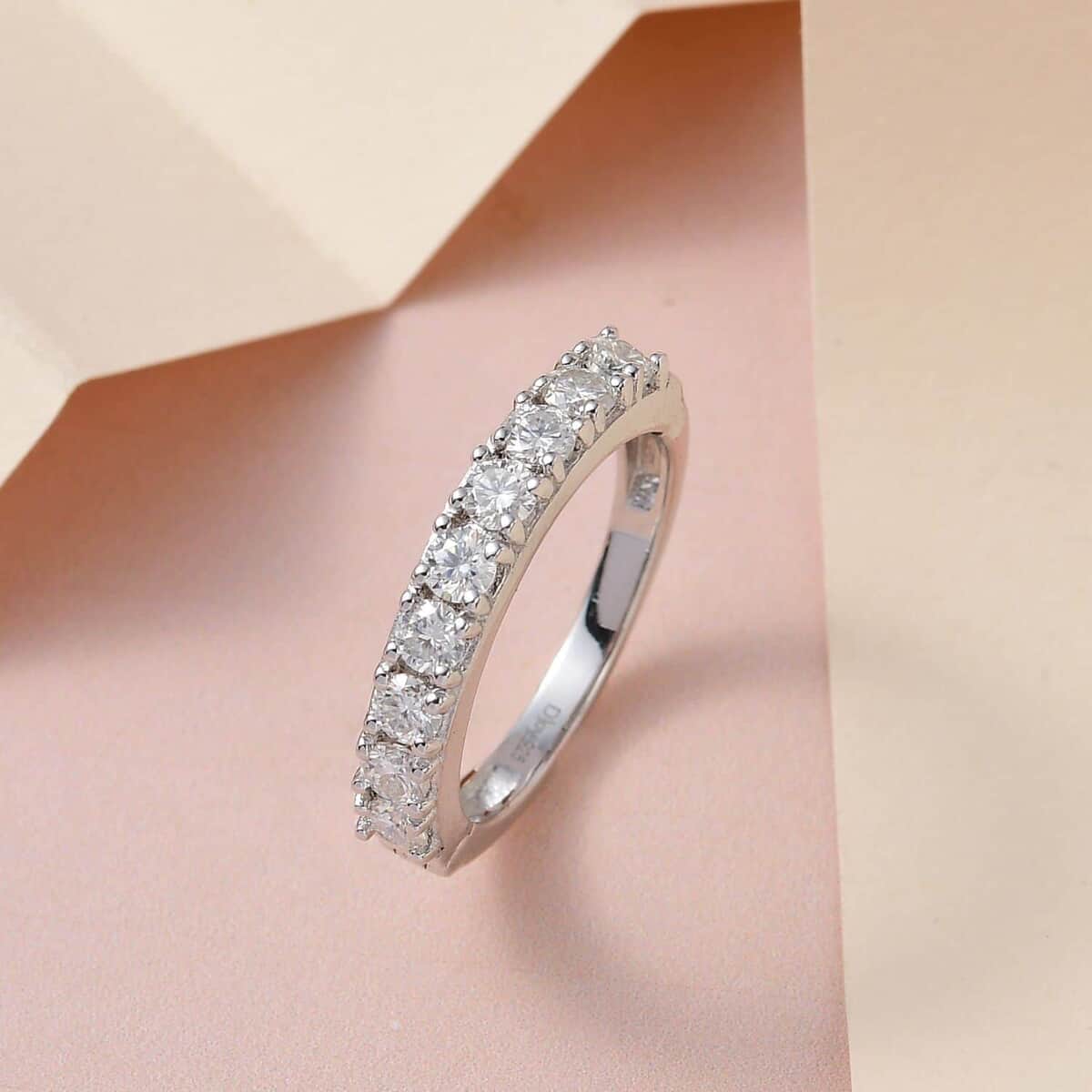 Moissanite Half Eternity Band Ring in Platinum Over Sterling Silver 1.00 ctw (Delivery in 5-7 Business Days) image number 1