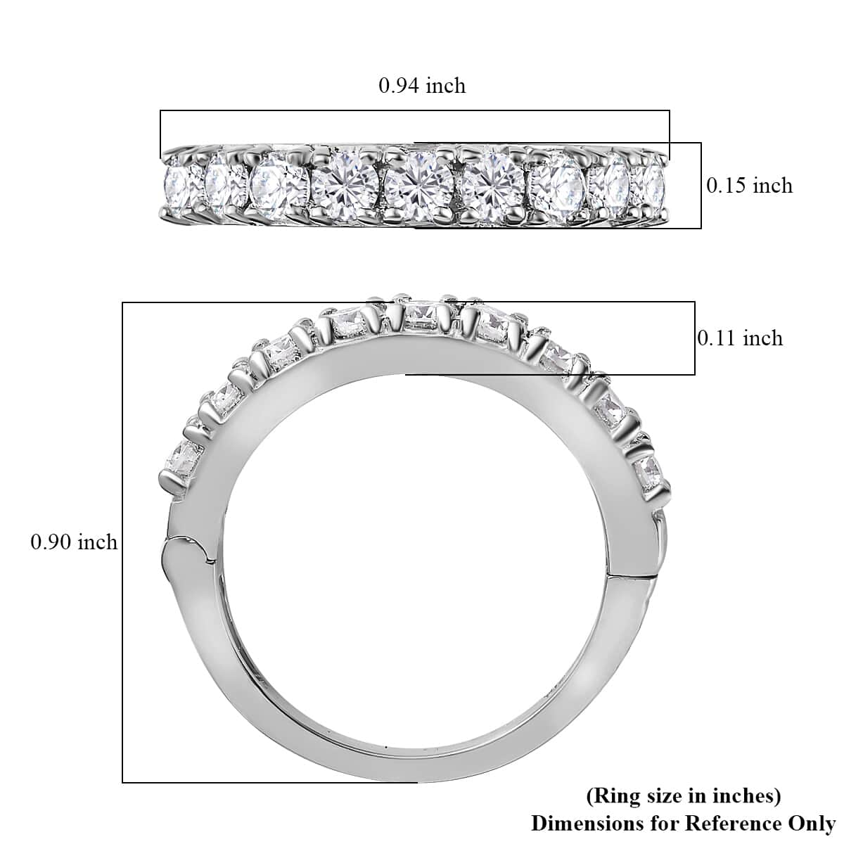 Moissanite Half Eternity Band Ring in Platinum Over Sterling Silver 1.00 ctw (Delivery in 5-7 Business Days) image number 6