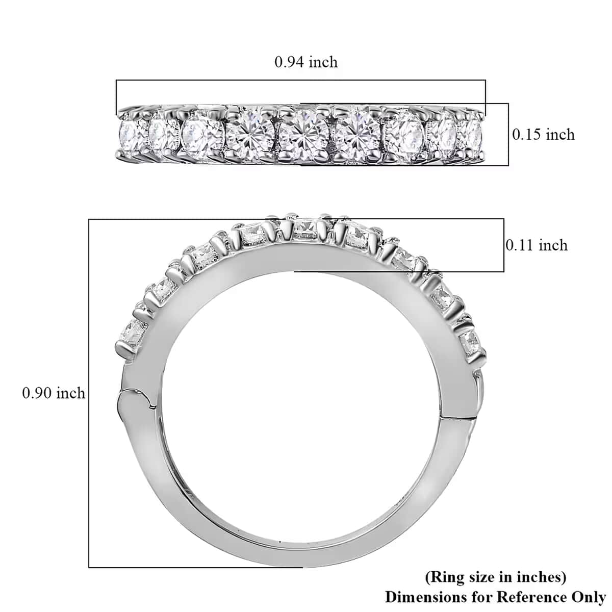 Moissanite Half Eternity Band Ring in Platinum Over Sterling Silver 1.00 ctw (Delivery in 5-7 Business Days) image number 7