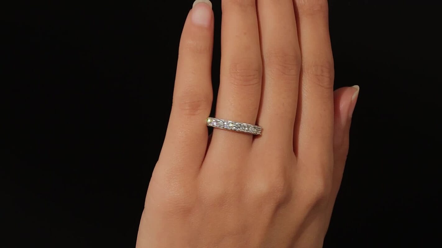 Moissanite Half Eternity Band Ring in Platinum Over Sterling Silver 1.00 ctw (Delivery in 5-7 Business Days)