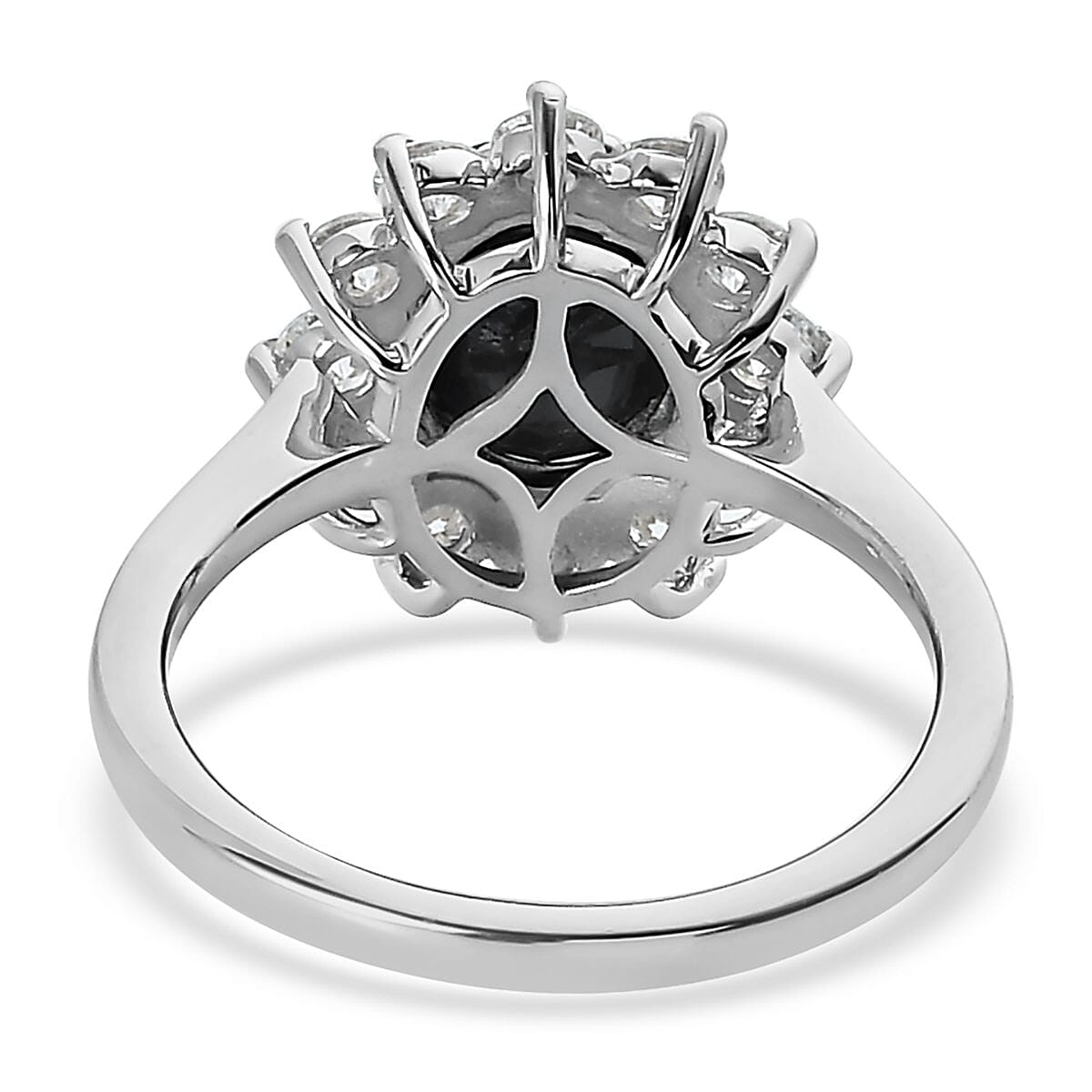 Midnight Sapphire and Moissanite Sunburst Ring in Platinum Over Sterling Silver 3.25 ctw image number 3