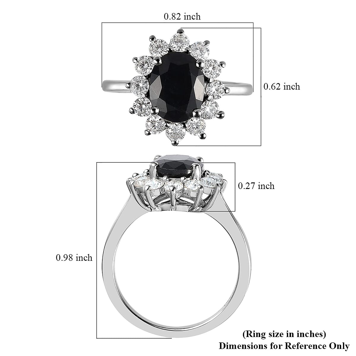 Midnight Sapphire and Moissanite Sunburst Ring in Platinum Over Sterling Silver 3.25 ctw image number 4