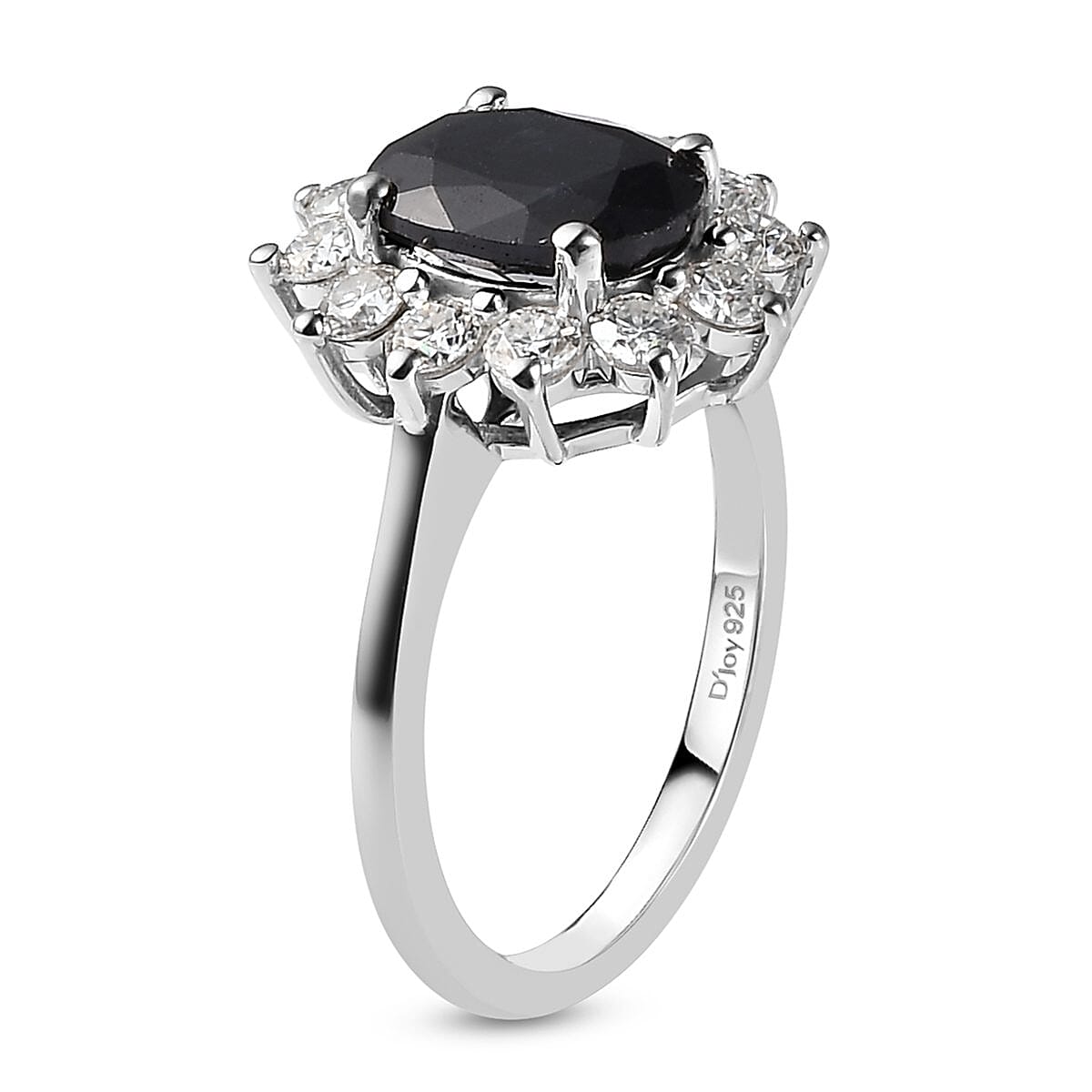 Midnight Sapphire and Moissanite Sunburst Ring in Platinum Over Sterling Silver (Size 9.0) 3.25 ctw image number 2