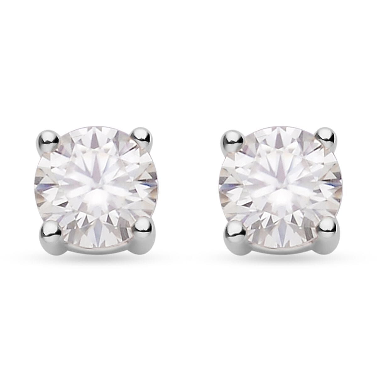 Moissanite Solitaire Stud Earrings in Rhodium Over Sterling Silver 0.90 ctw