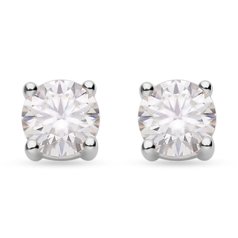 Moissanite Solitaire Stud Earrings in Rhodium Over Sterling Silver 0.90 ctw