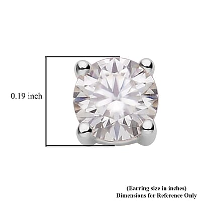 Moissanite Solitaire Stud Earrings in Rhodium Over Sterling Silver 0.90 ctw
