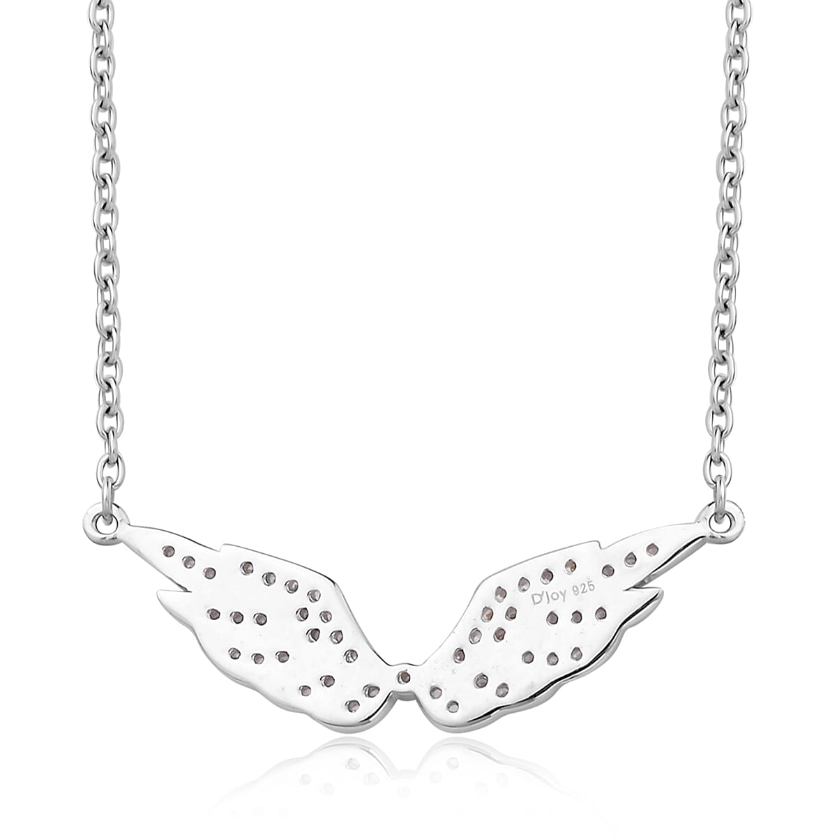 Simulated Diamond Angel Wing Necklace 20 Inches in Rhodium Over Sterling Silver 0.30 ctw image number 4