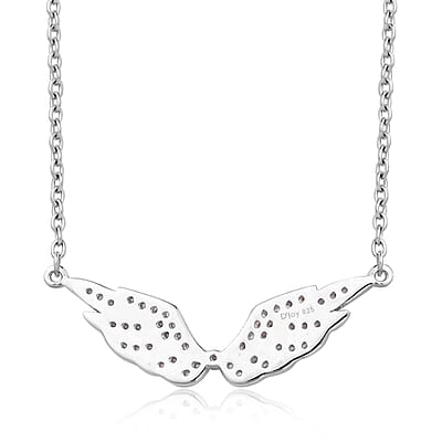 Simulated Diamond Angel Wing Necklace 20 Inches in Rhodium Over Sterling Silver 0.30 ctw