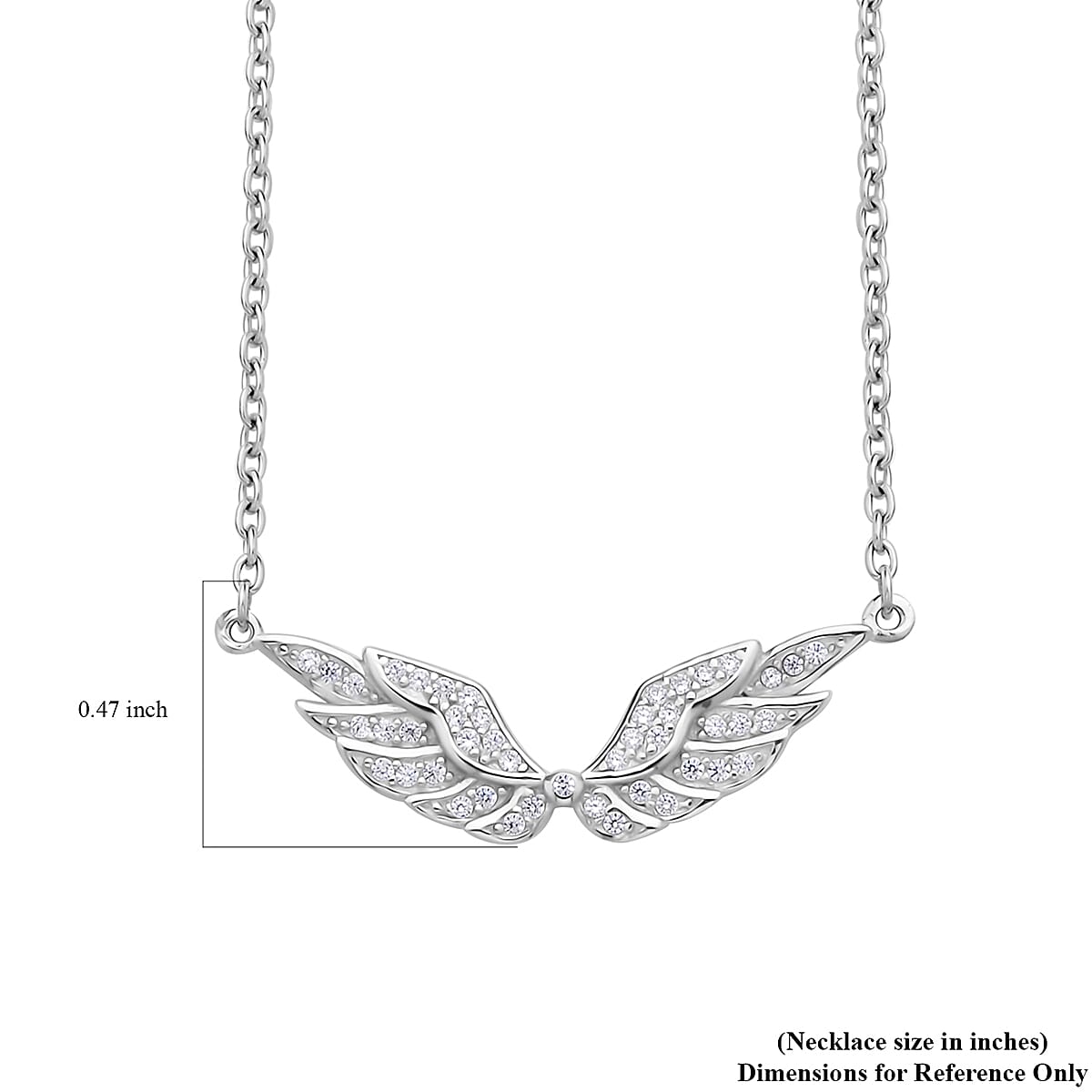 Simulated Diamond Angel Wing Necklace 20 Inches in Rhodium Over Sterling Silver 0.30 ctw