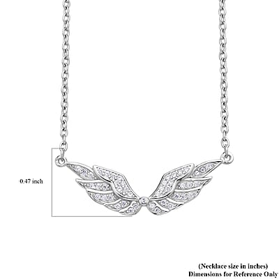Simulated Diamond Angel Wing Necklace 20 Inches in Rhodium Over Sterling Silver 0.30 ctw
