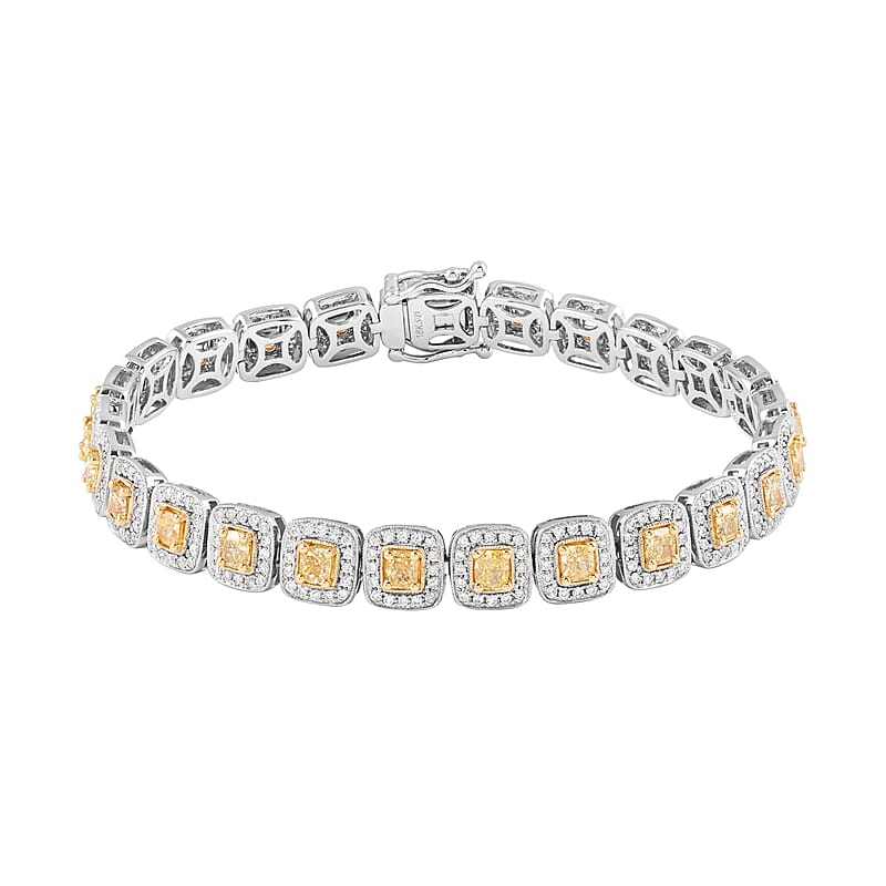 18K White Gold Natural Yellow and White Diamond SI Bracelet (7.00 In) 18.50 Grams 5.15 ctw