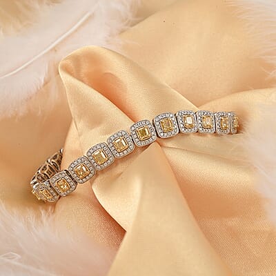 18K White Gold Natural Yellow and White Diamond SI Bracelet (7.00 In) 18.50 Grams 5.15 ctw