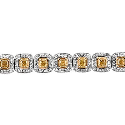 18K White Gold Natural Yellow and White Diamond SI Bracelet (7.00 In) 18.50 Grams 5.15 ctw