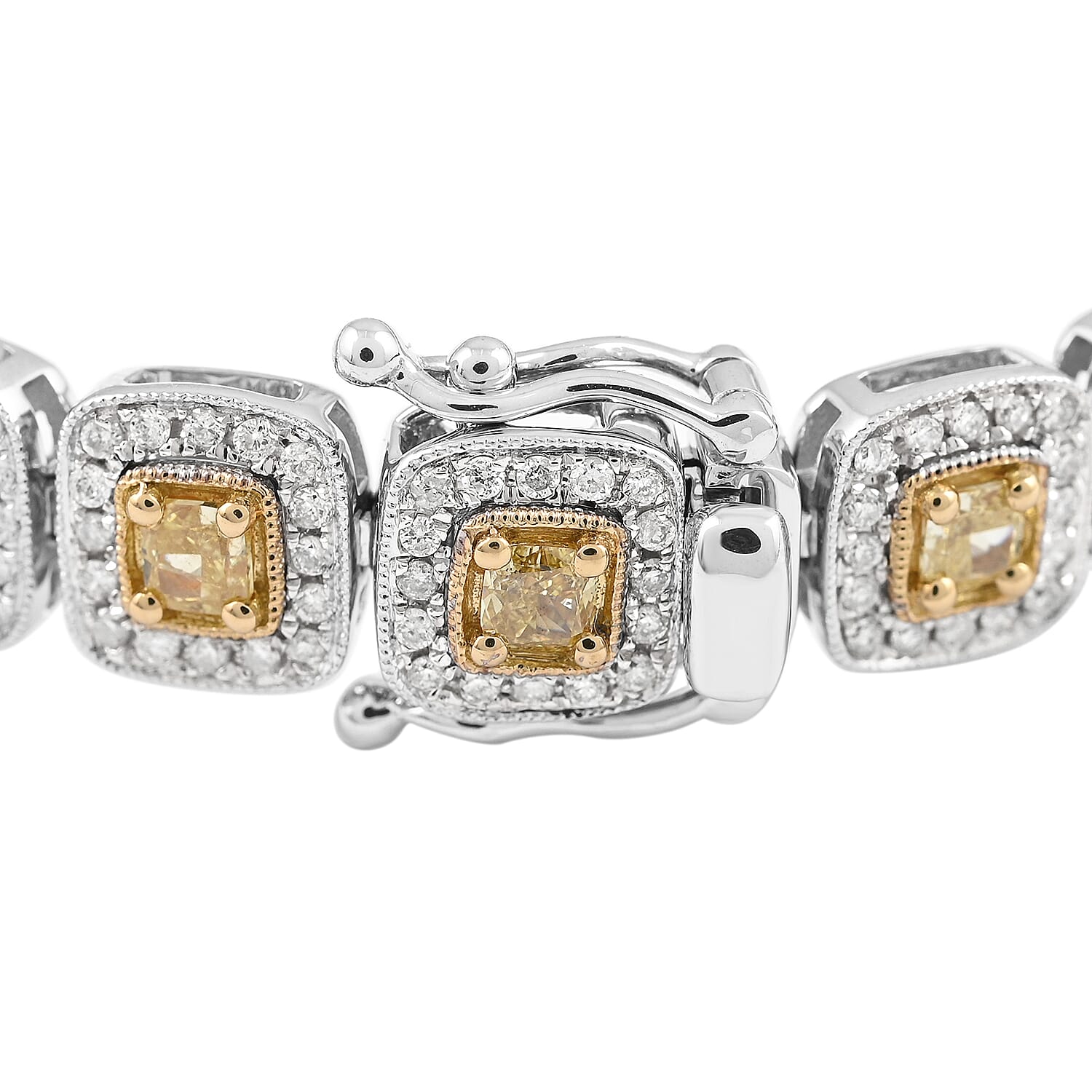 18K White Gold Natural Yellow and White Diamond SI Bracelet (7.00 In) 18.50 Grams 5.15 ctw