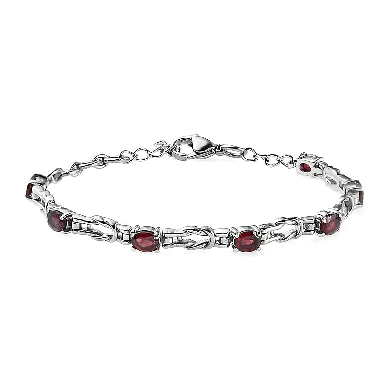 Orissa Rhodolite Garnet Bracelet in Stainless Steel (6.50 In) 3.00 ctw , Tarnish-Free, Waterproof, Sweat Proof Jewelry
