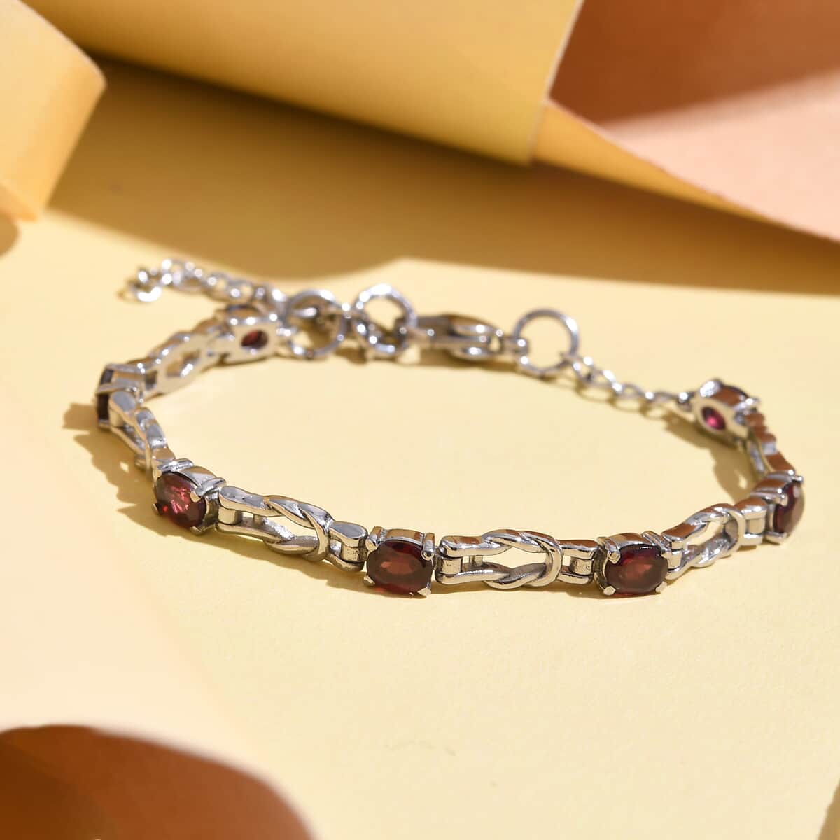 Orissa Rhodolite Garnet Bracelet in Stainless Steel (6.50 In) 3.00 ctw , Tarnish-Free, Waterproof, Sweat Proof Jewelry image number 1