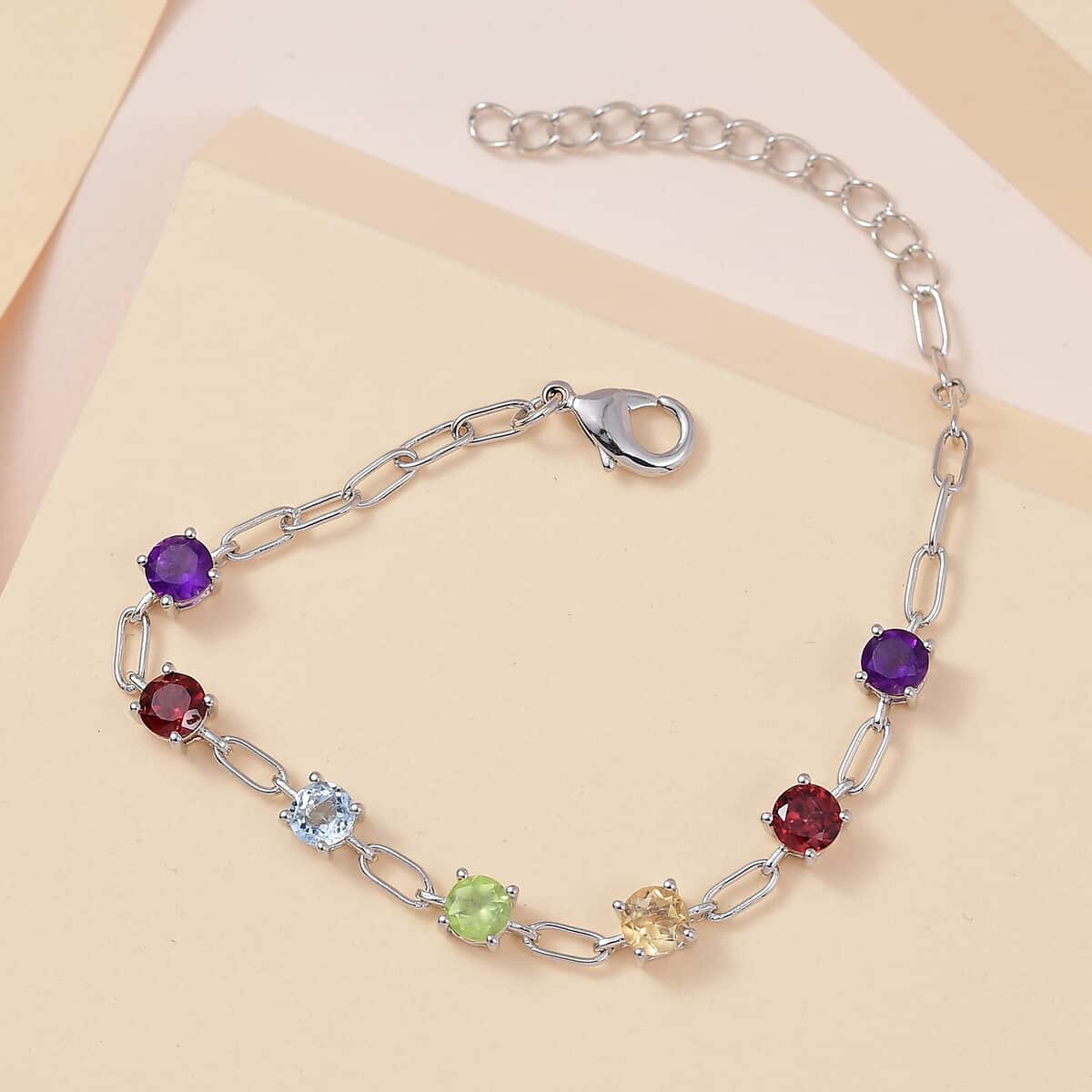 Karis Multi Gemstone Bracelet in Platinum Bond (6.50 In) 3.60 ctw image number 1