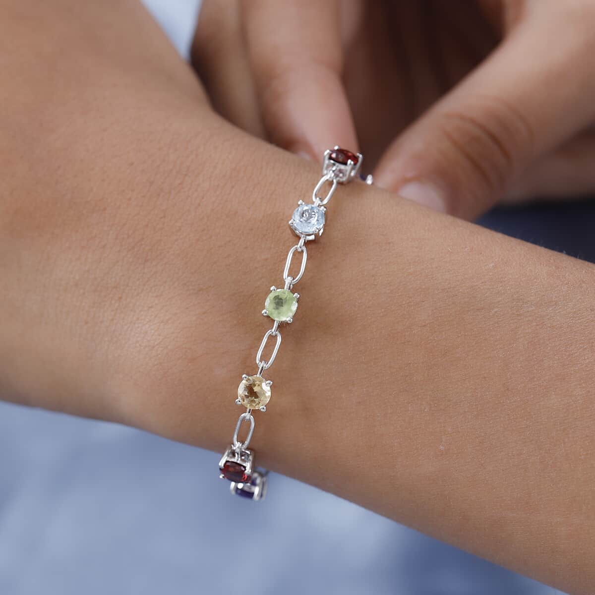 Karis Multi Gemstone Bracelet in Platinum Bond (6.50 In) 3.60 ctw image number 2