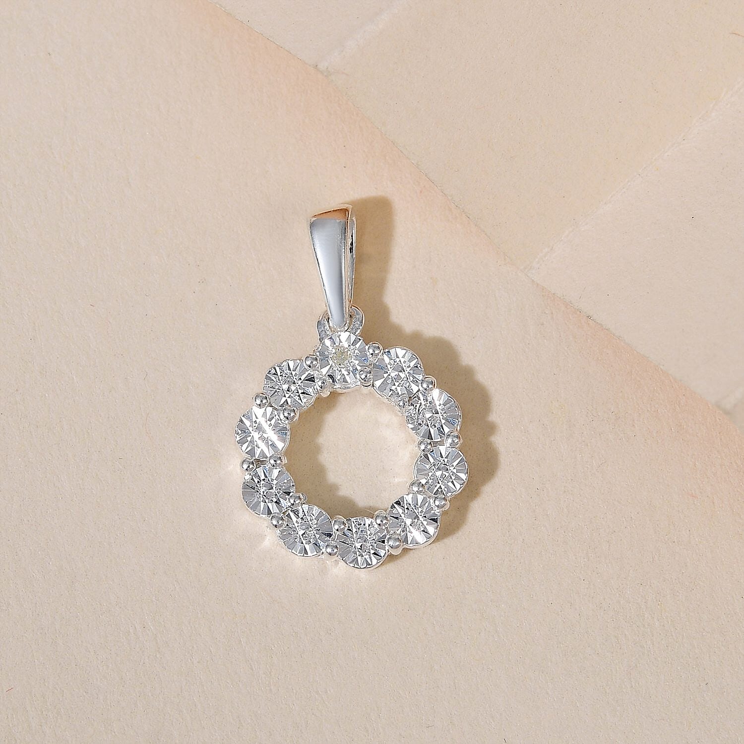 Diamond Accent Circle Pendant in Sterling Silver