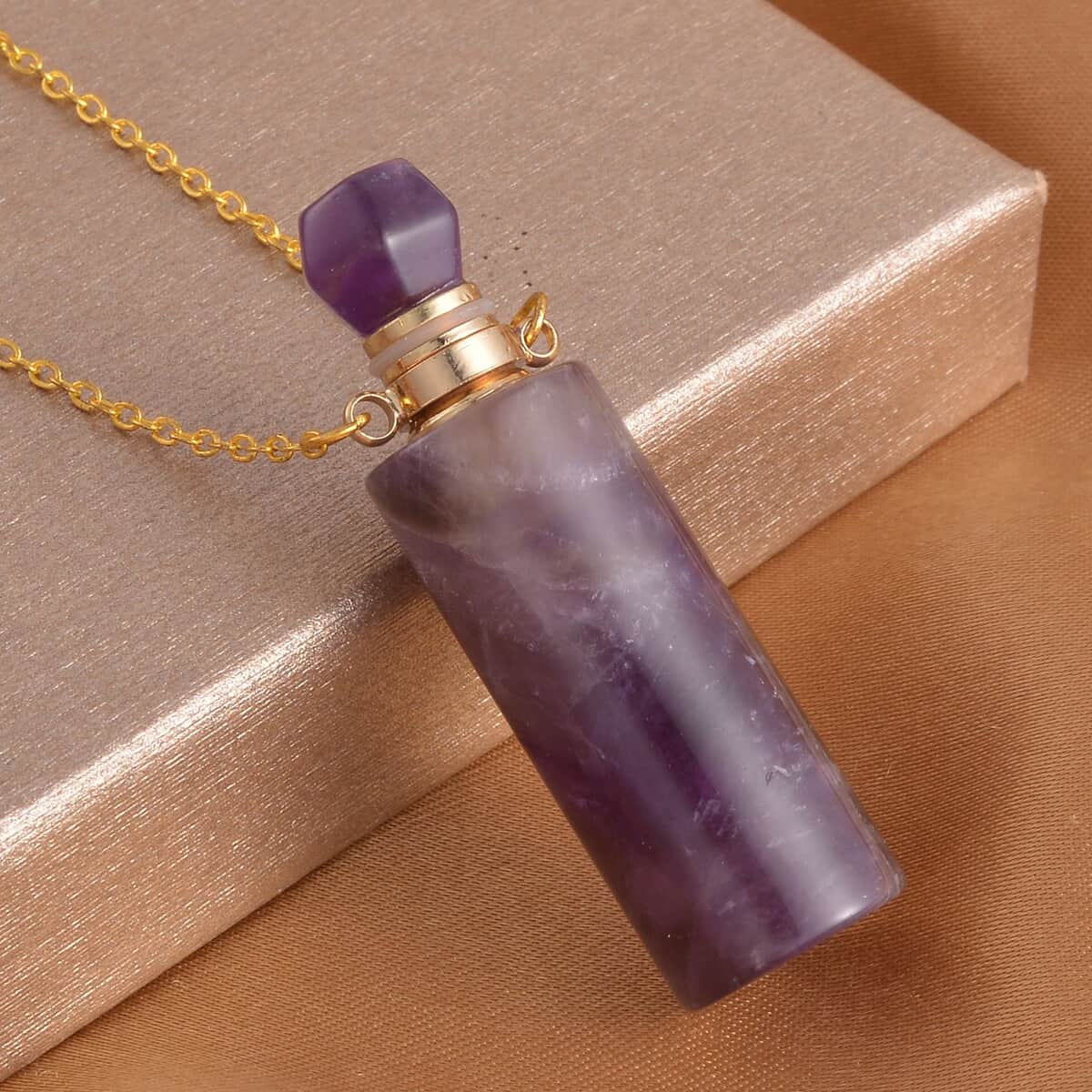 Amethyst Perfume Bottle Pendant Necklace 18-20 Inches in ION Plated YG Stainless Steel 88.00 ctw image number 1