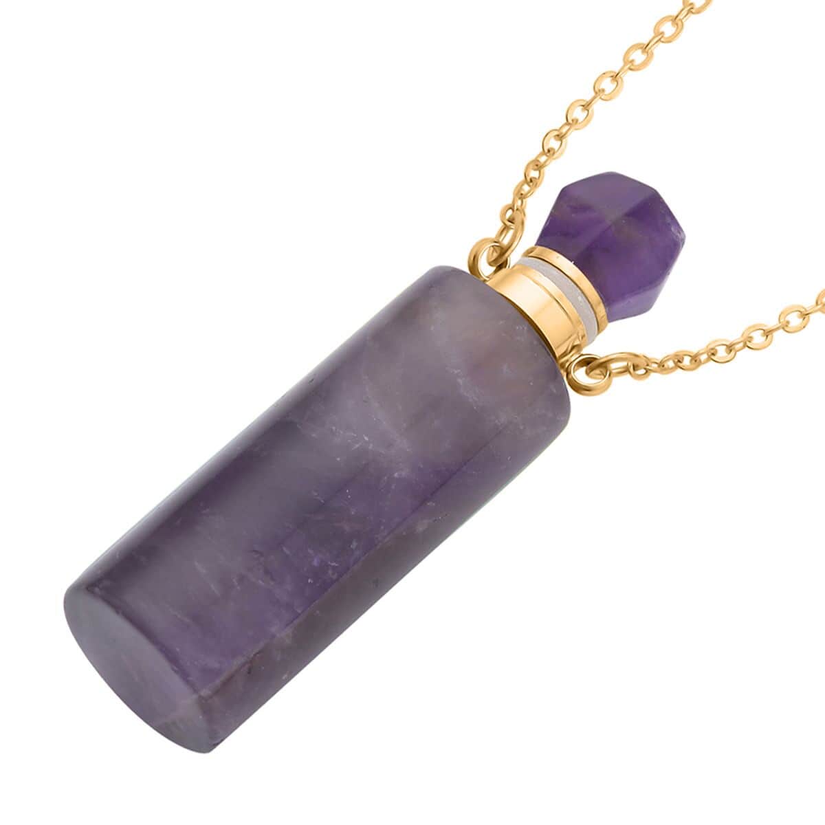 Amethyst Perfume Bottle Pendant Necklace 18-20 Inches in ION Plated YG Stainless Steel 88.00 ctw image number 3