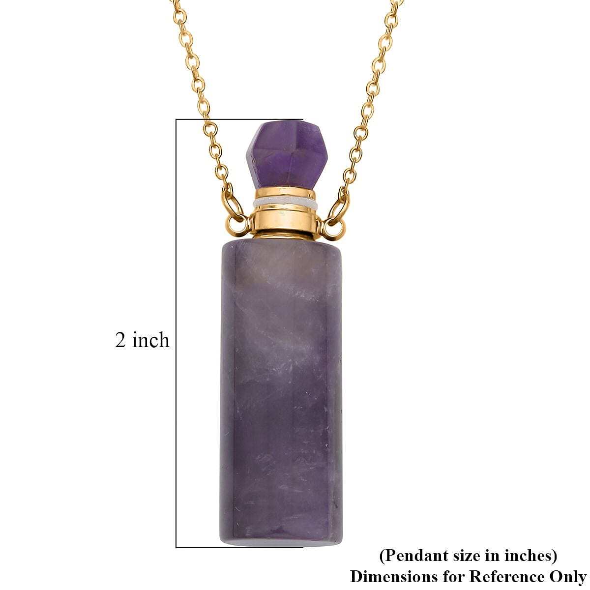 Amethyst Perfume Bottle Pendant Necklace (18-20 Inches) in ION Plated YG Stainless Steel 88.00 ctw | Tarnish-Free, Waterproof, Sweat Proof Jewelry