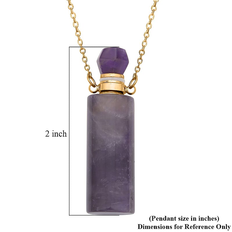 Amethyst Perfume Bottle Pendant Necklace (18-20 Inches) in ION Plated YG Stainless Steel 88.00 ctw | Tarnish-Free, Waterproof, Sweat Proof Jewelry
