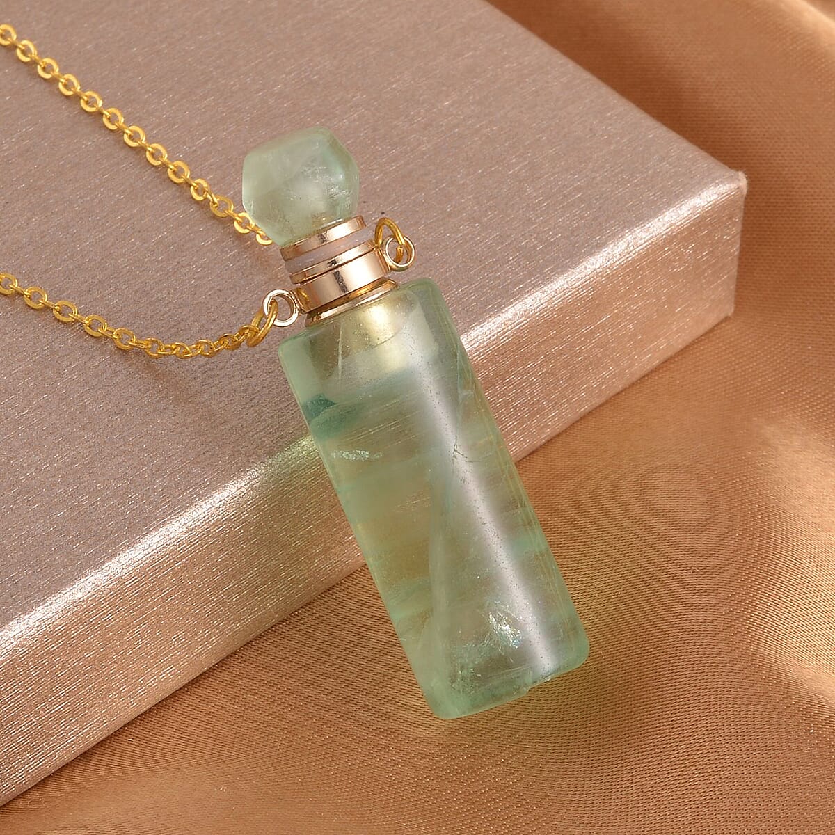 Fluorite Perfume Bottle Pendant Necklace (18-20 Inches) in ION Plated YG Stainless Steel 96.50 ctw | Tarnish-Free, Waterproof, Sweat Proof Jewelry image number 1