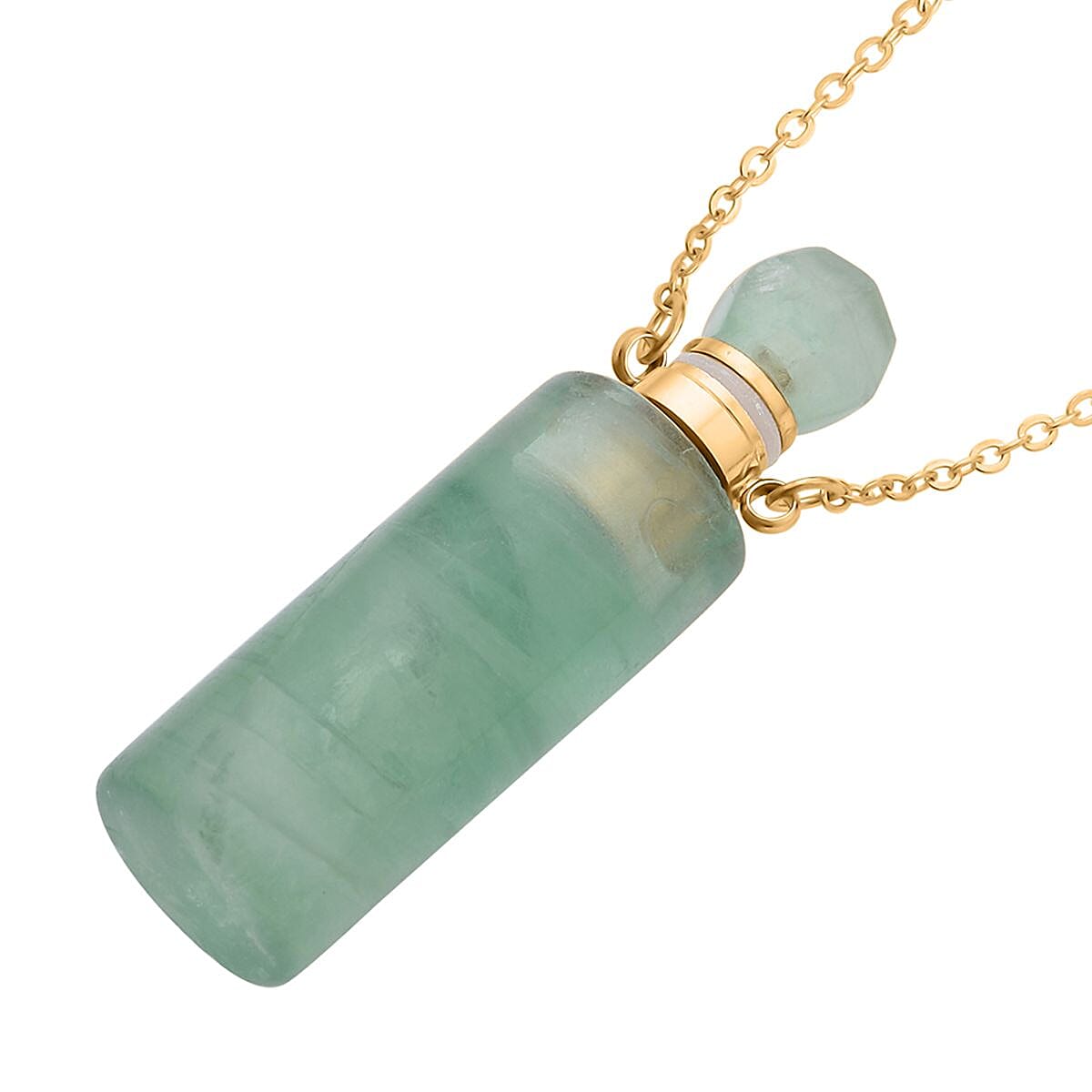 Fluorite Perfume Bottle Pendant Necklace (18-20 Inches) in ION Plated YG Stainless Steel 96.50 ctw | Tarnish-Free, Waterproof, Sweat Proof Jewelry image number 3