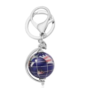 Multi Gemstone Globe Keychain in Silvertone 50.00 ctw