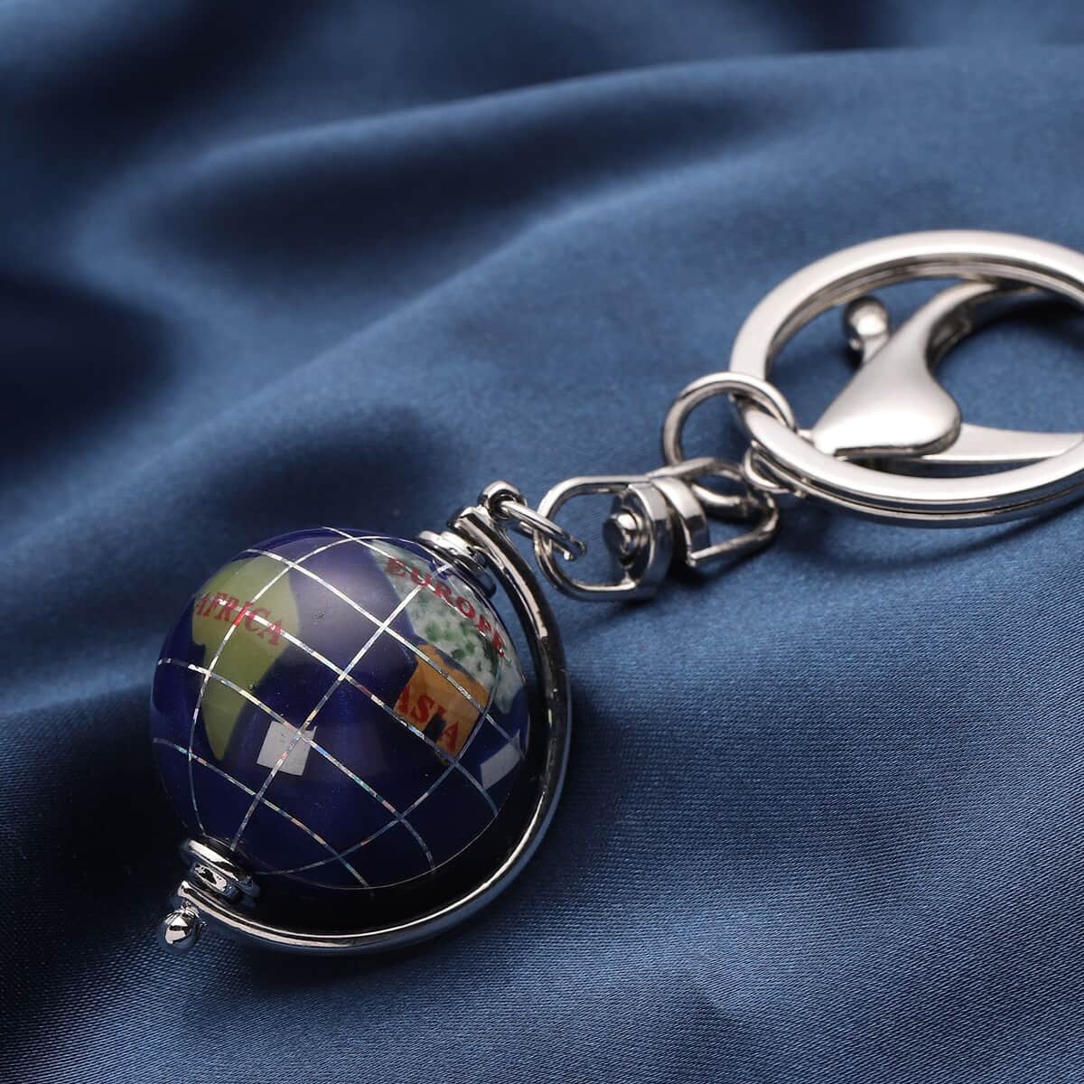 Multi Gemstone Globe Keychain in Silvertone 50.00 ctw image number 1