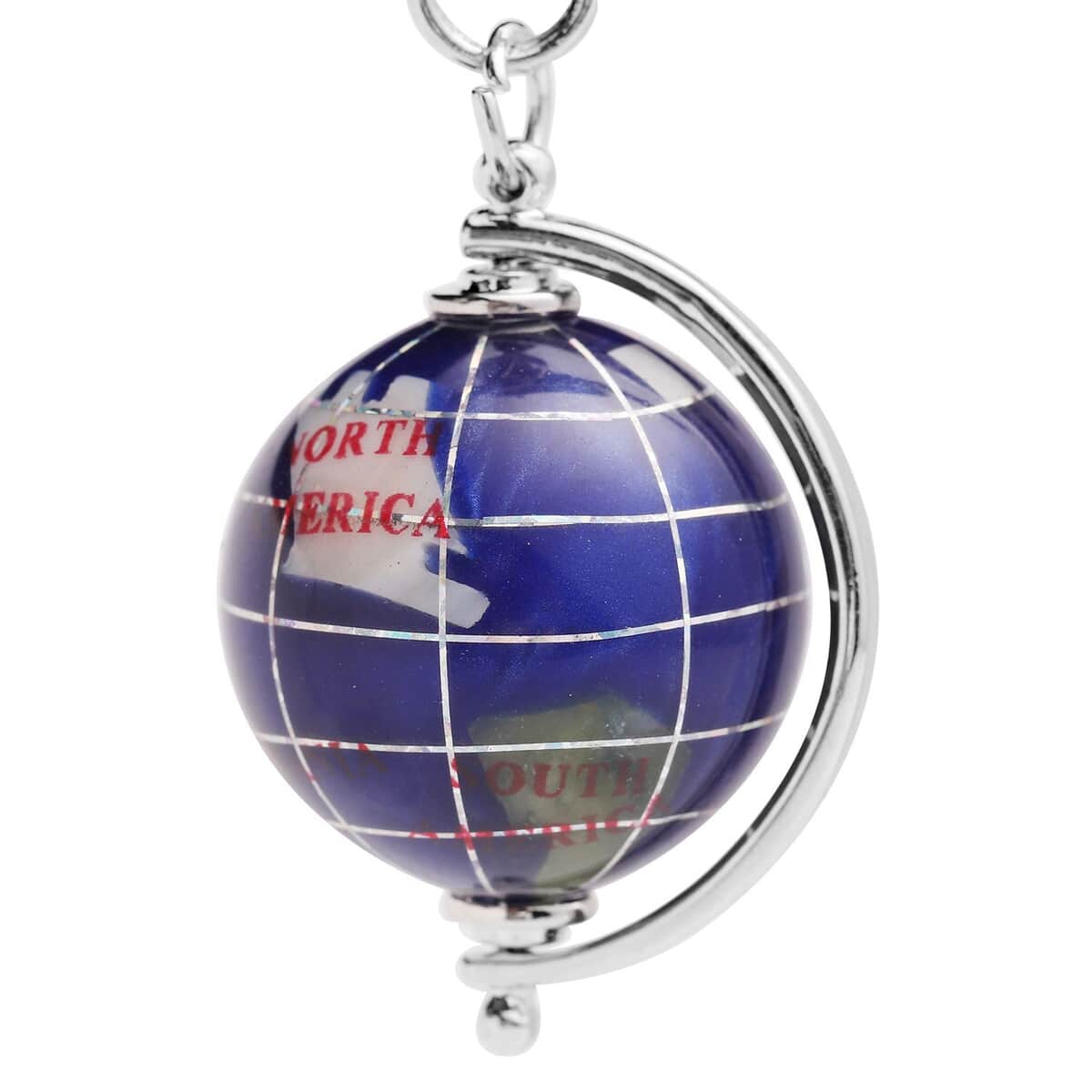 Multi Gemstone Globe Keychain in Silvertone 50.00 ctw image number 2