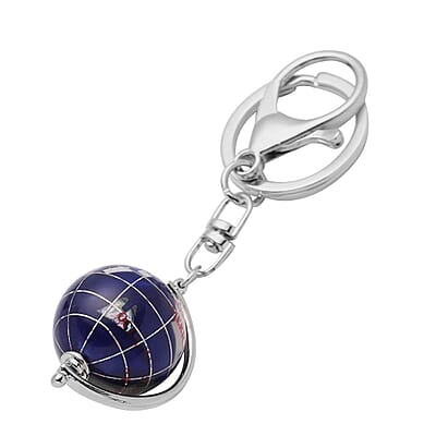 Multi Gemstone Globe Keychain in Silvertone 50.00 ctw